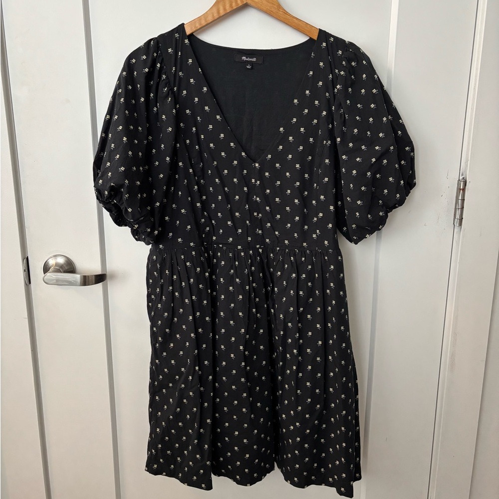 Madewell Black Mini Dress with White Floral Print